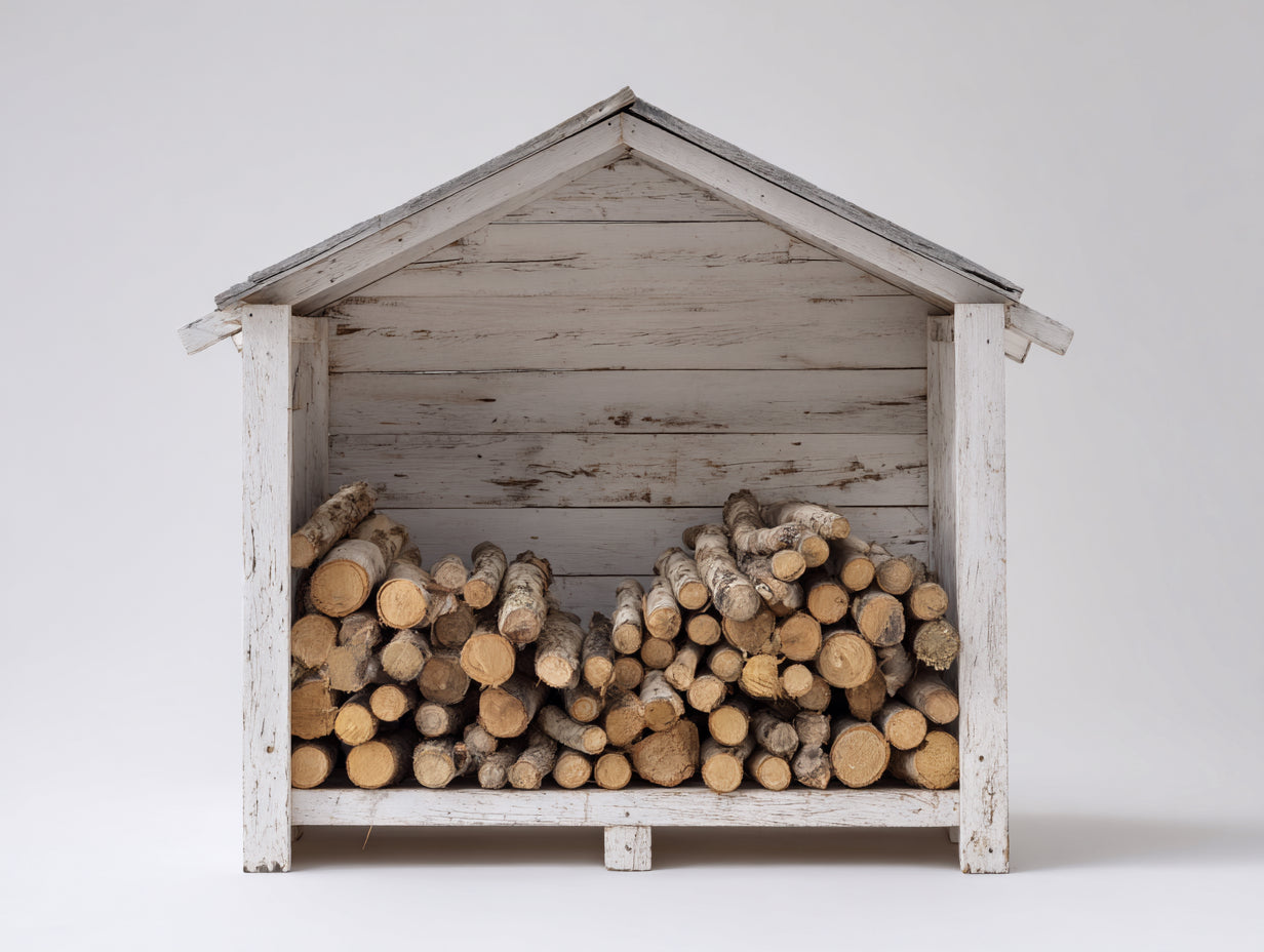 Leñero de jardín de madera 160x55x155 cm - blanco envejecido y gris - diseño rústico cubierto para exterior