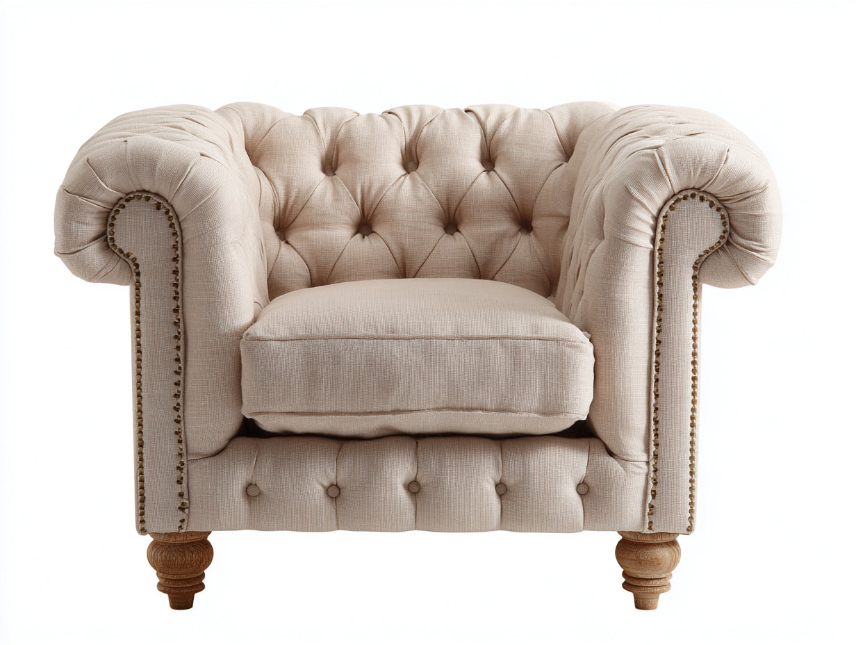 Sillones de tela 95x88x78 cm - beige-madera natural - diseño capitoné clásico para salón