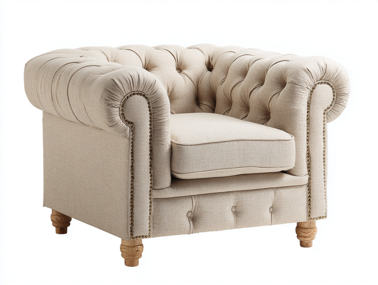 Sillones tela 96x88x78 cm - beige-marrón - diseño capitoné clásico