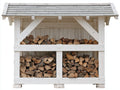Leñero de jardín de madera 185x60x170 cm - Blanco envejecido-Gris - Diseño amplio para almacenamiento exterior