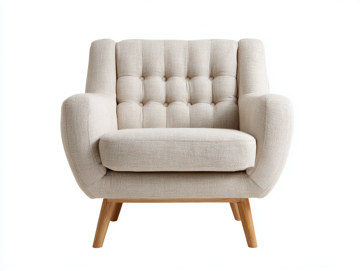 Sillones tela 92x84x90 cm beige y madera natural - diseño moderno acolchado