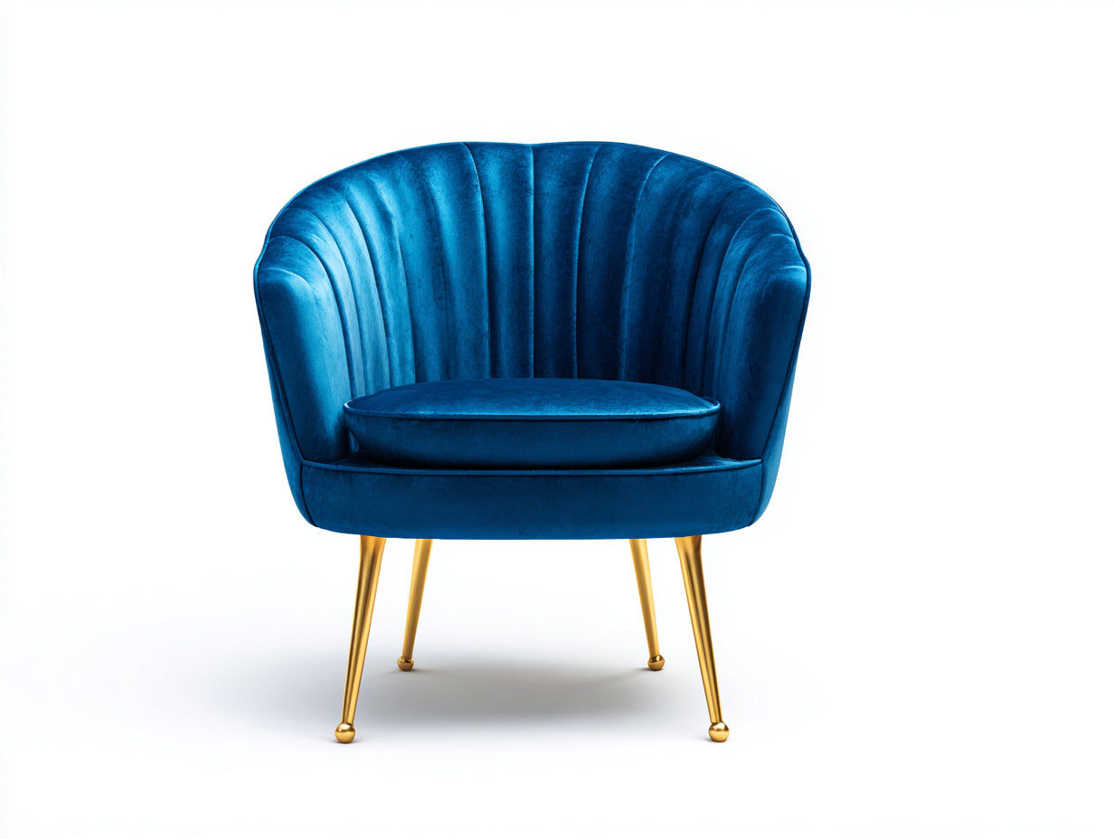 Sillones terciopelo 78x72x80 cm azul y dorado - diseño moderno con respaldo curvado