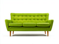 Sofás 3 plazas tela 205x82x88 cm - verde-marrón - diseño retro con respaldo capitoné