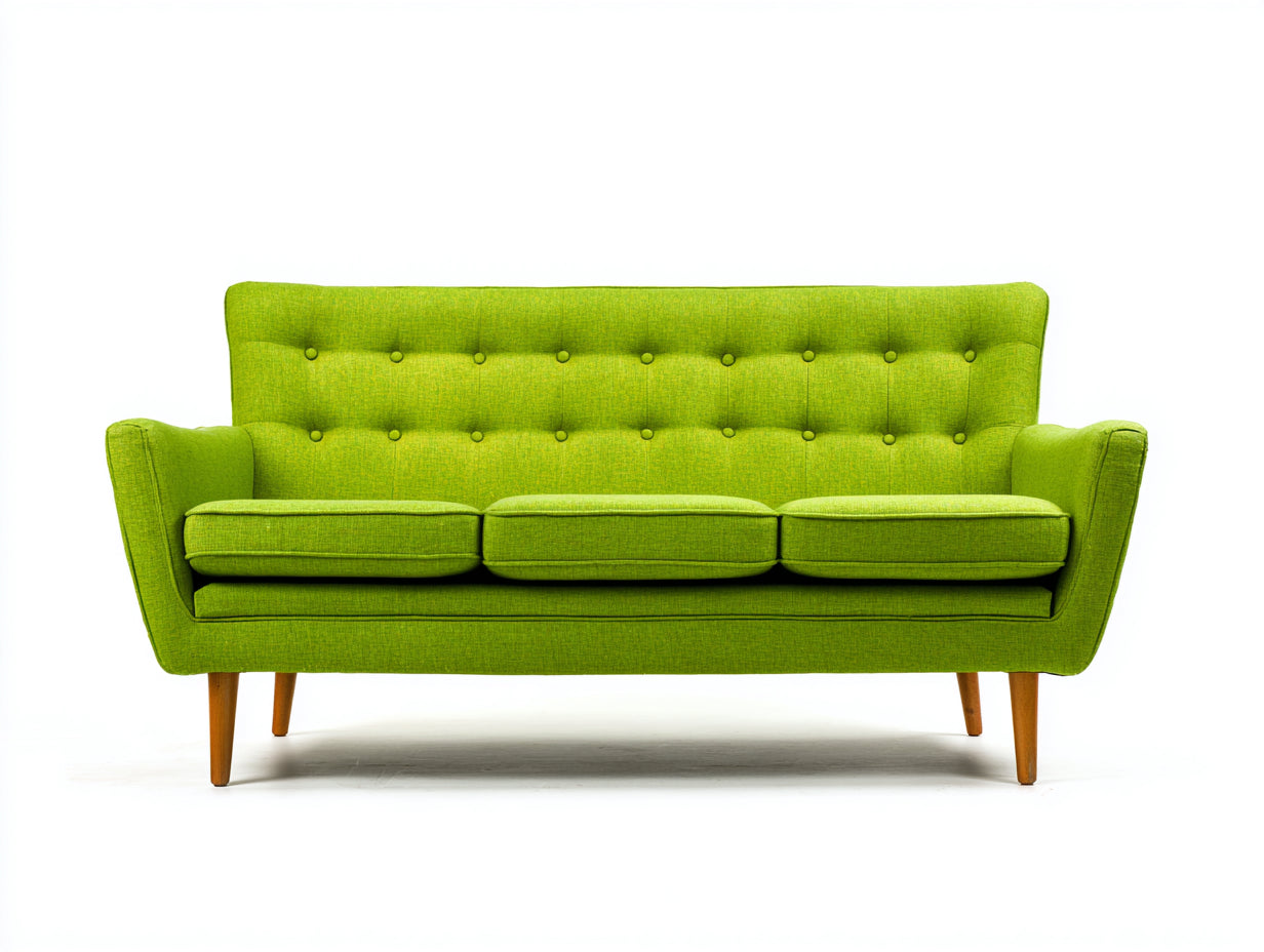 Sofás 3 plazas tela 205x82x88 cm - verde-marrón - diseño retro con respaldo capitoné