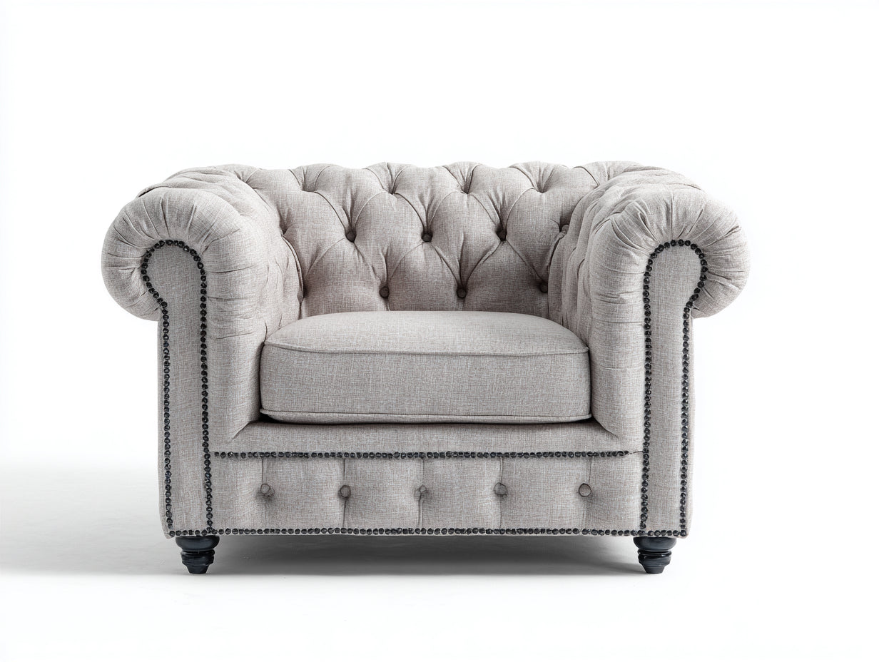 Sillones de tela 118 x 92 x 78 cm - gris claro - diseño Chesterfield para salón