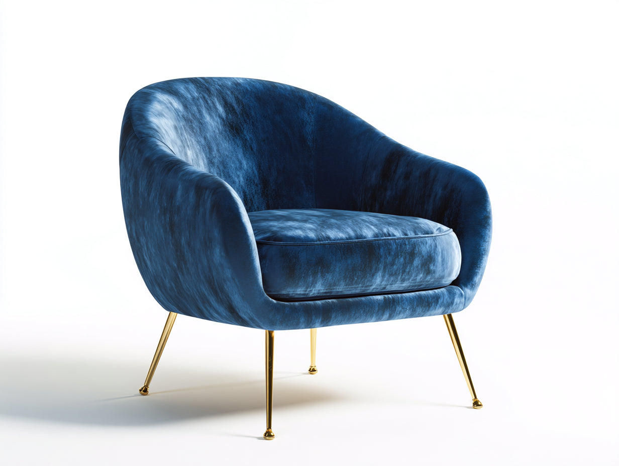 Sillones terciopelo 78x72x82 cm - azul-dorado - diseño curvo con patas metálicas
