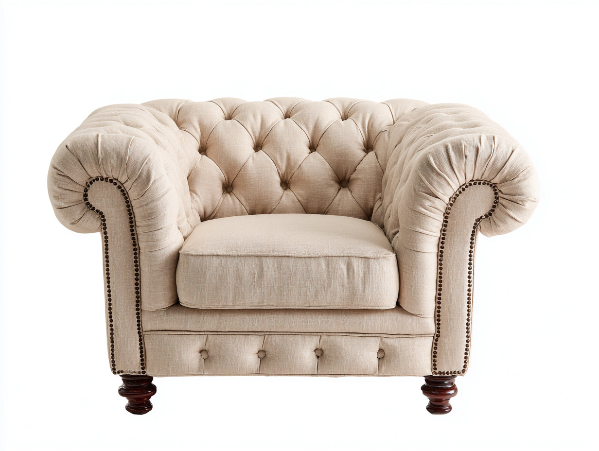 Sillones tela 110x92x78 cm beige y marrón oscuro - diseño clásico capitoné