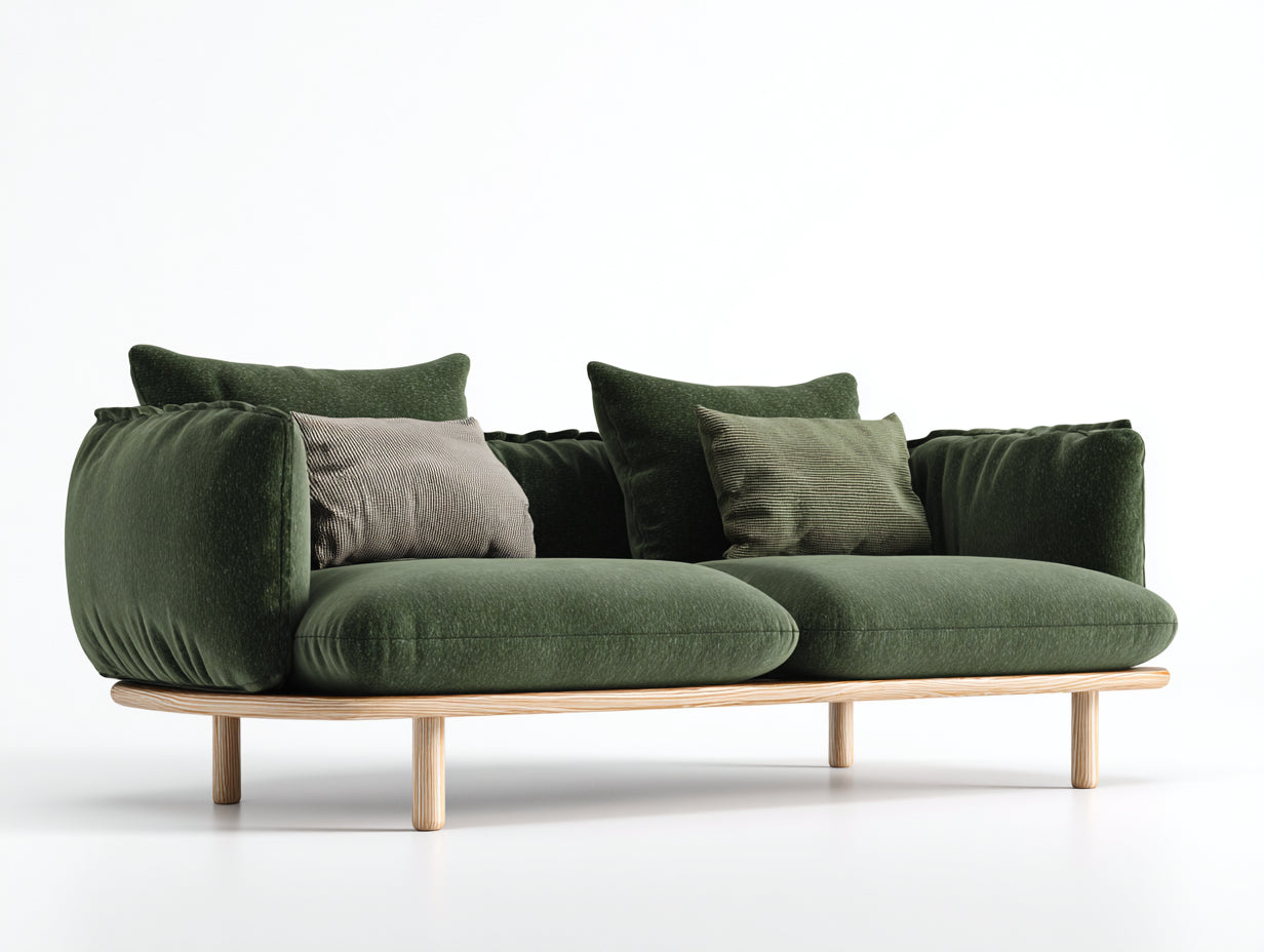 Sofás 2 plazas tela 185x82x76 cm verde oscuro y madera natural - diseño moderno para salón