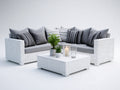 Sofás de exterior de ratán sintético 240x240x70 cm - blanco-gris - diseño esquinero con mesa