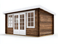 Casetas de jardín madera 300x240x230 cm marrón y blanco - diseño exterior con ventanas
