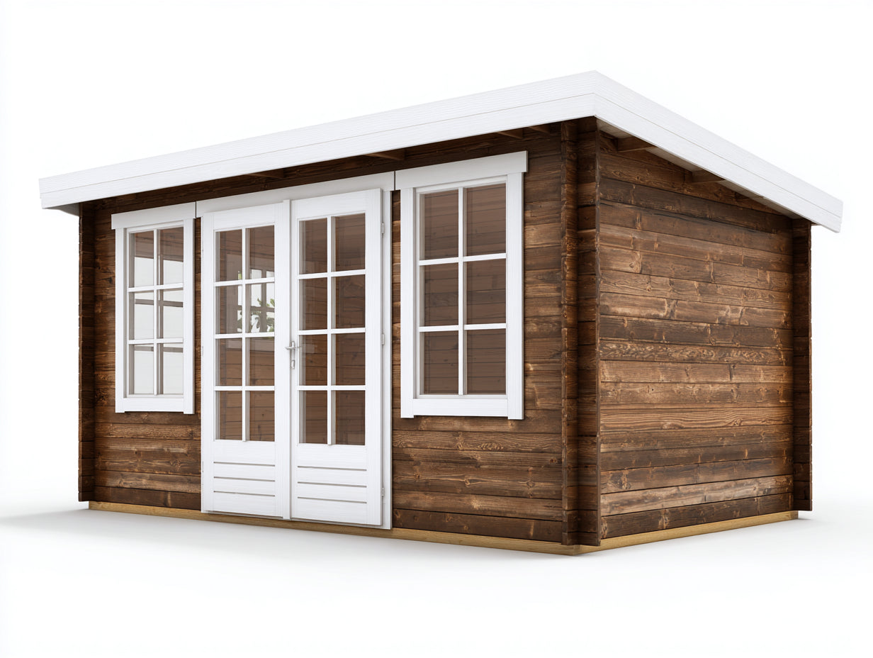 Casetas de jardín madera 300x240x230 cm marrón y blanco - diseño exterior con ventanas